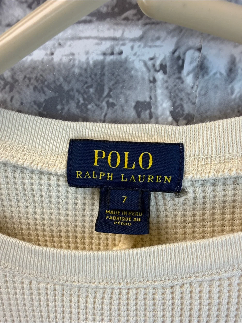 Ralph Lauren Cream Waffle-Knit Crewneck with Flag Graphic